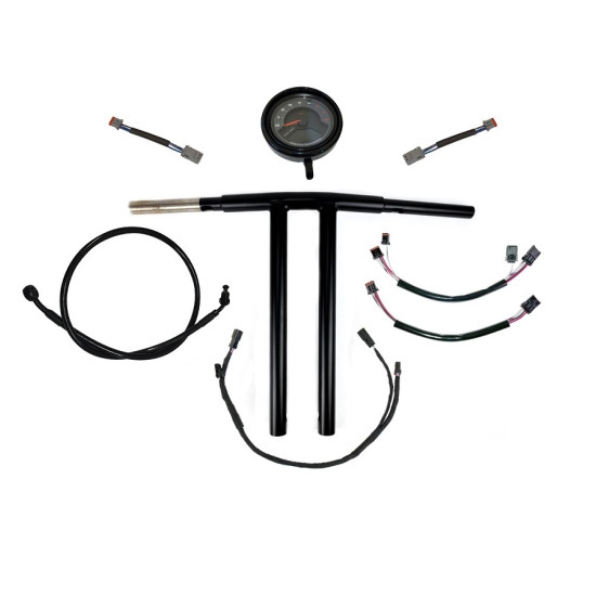 2025-2026 Low Rider St - Big Daddy 1.5 Club Style T Bars With Round Gauge Relocation Mount Handlebar In Gloss Black | Dominator Industries